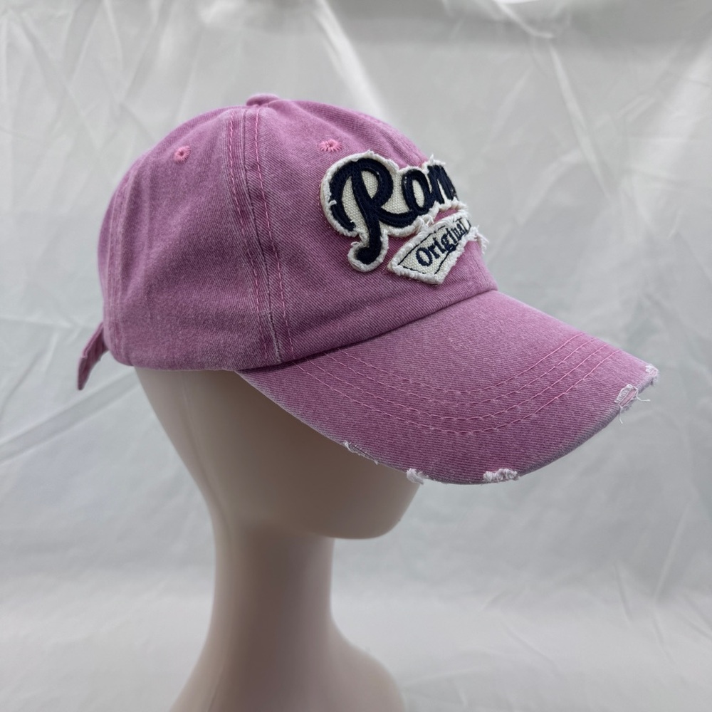 Italia Roma Original 01 Embroidered Distressed Baseball Cap Dad Hat Pink OS Y2K - Picture 5 of 11